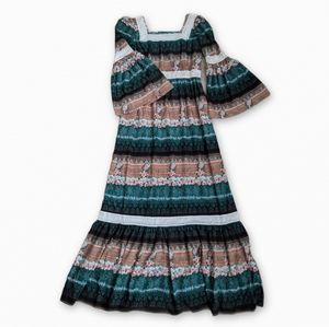 Vintage Bell Sleeve Multi Print Maxi Peasant Summer Dress